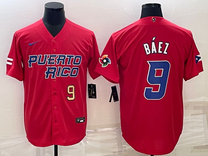 Men 2023 World Cub #9 Baez Red Nike MLB Jersey2->more jerseys->MLB Jersey